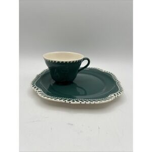Harker Corinthian‎ Teal Pate sur Pate Desert Lunch Plate Cup Sets MCM 50s